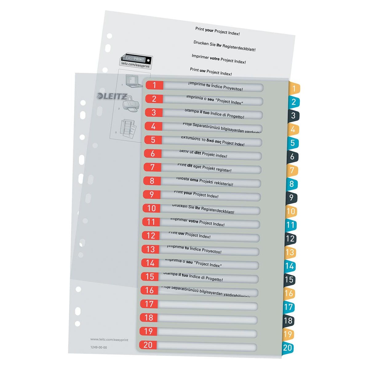 Leitz-COSY-Registerkarten, Ft A4, 11-Jährige Speroration, PP, verschiedene Farben, Set 1-20