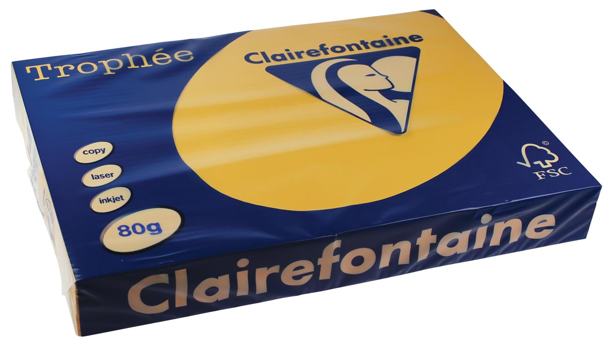 Clairefontaine - Trophée tel, papier coloré, A3, 80 g, 500 feuilles, jaune doré