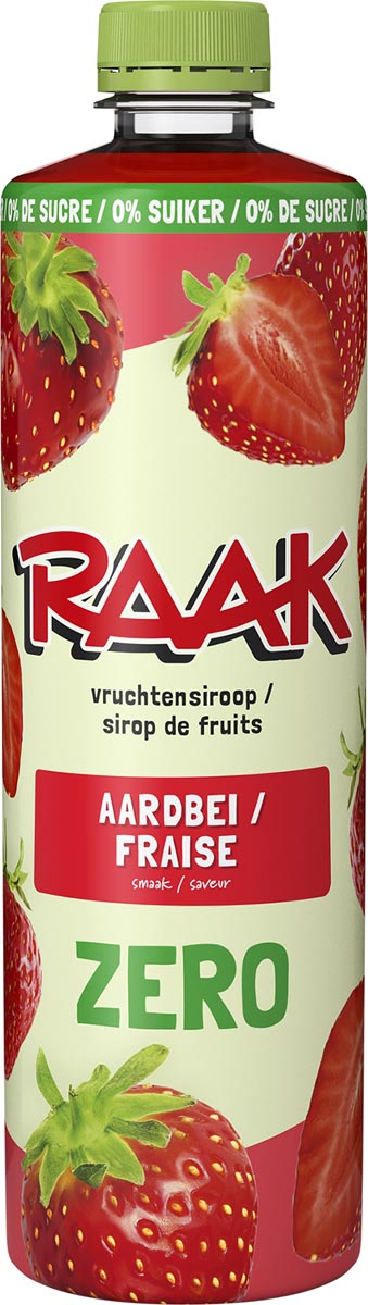 Raak -   siroop aardbei Zero Sugar, fles van 75 cl