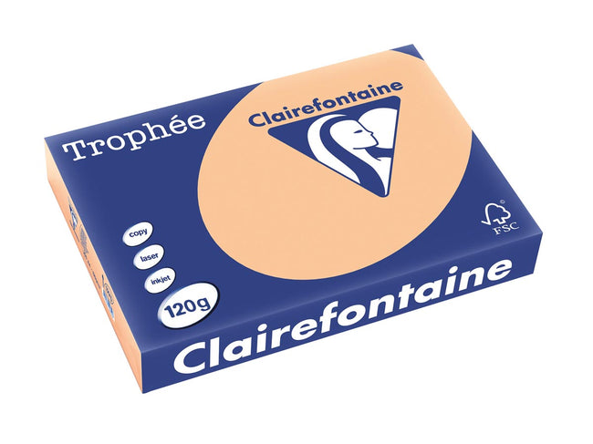 Clairefontaine - Trophée Tel, papier coloré, A4, 120 g, 250 feuilles, abricot