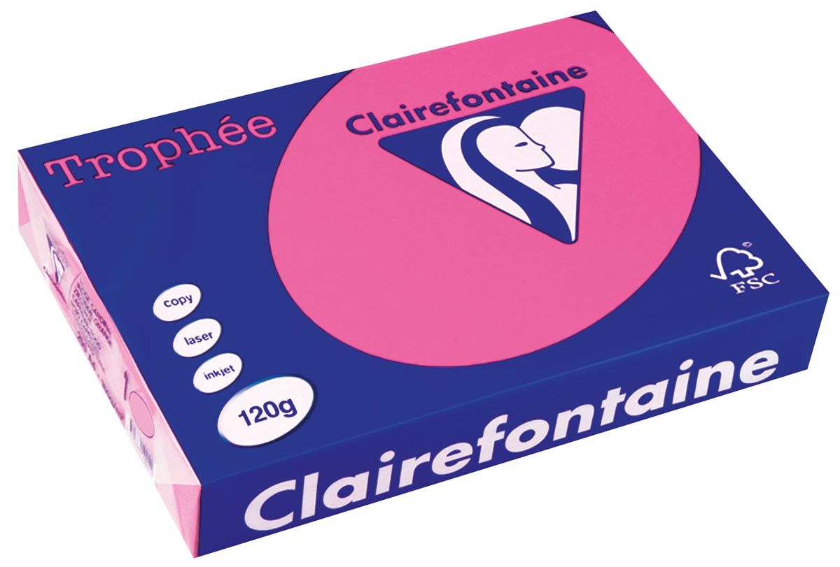 Clairefontaine - Trophée tel, farbiges Papier, A4, 120 g, 250 Blatt, leuchtendes Rosa