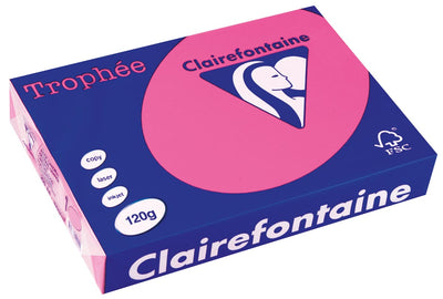Clairefontaine - Trophée tel, farbiges Papier, A4, 120 g, 250 Blatt, leuchtendes Rosa