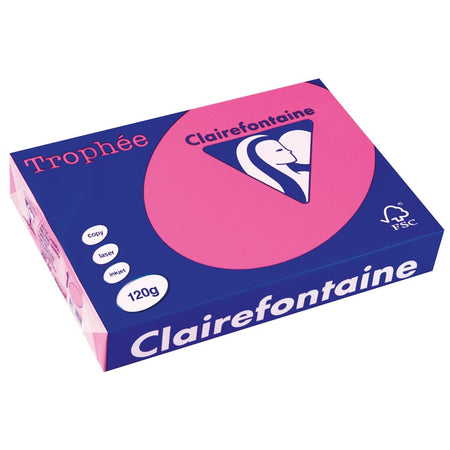 Clairefontaine - Trophée tel, papier coloré, A4, 120 g, 250 feuilles, rose vif