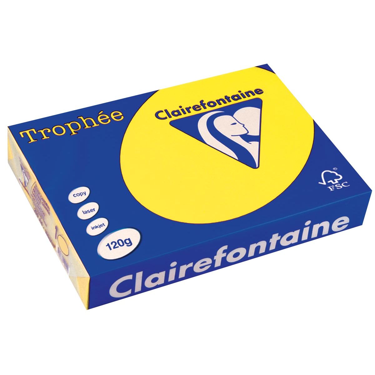 Clairefontaine - Trophée Intens, papier coloré, A4, 120 g, 250 feuilles, jaune soleil