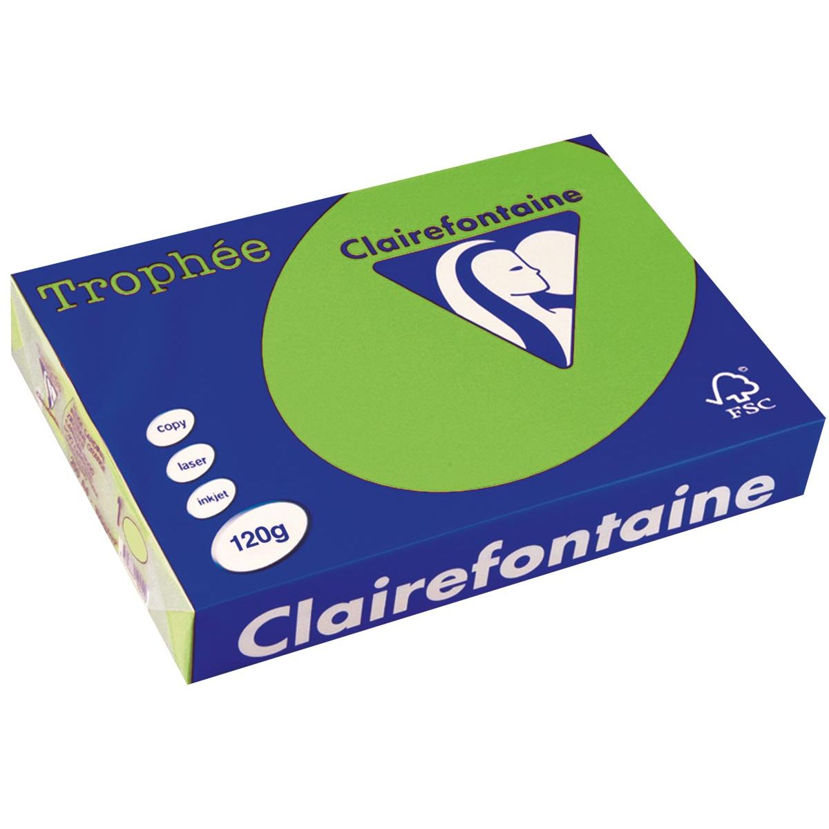 Clairefontaine - Trophée Intens, papier coloré, A4, 120 g, 250 feuilles, vert gazon