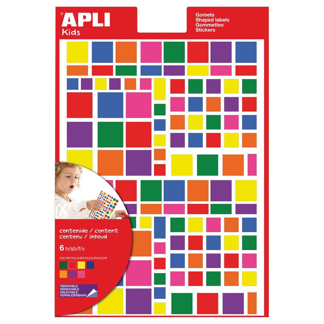 APLI KIDS - Stickers amovibles pour les enfants, carré, boursier avec 756 pièces en couleurs et tailles assorties