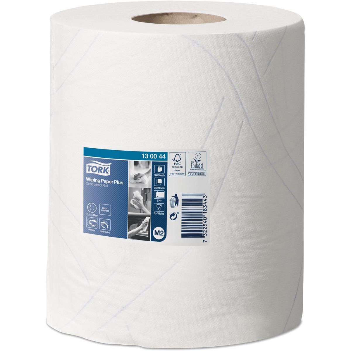 Tork - Papier de nettoyage Wiping Plus, alimentation centrale, 2 couches, système M2, paquet de 6