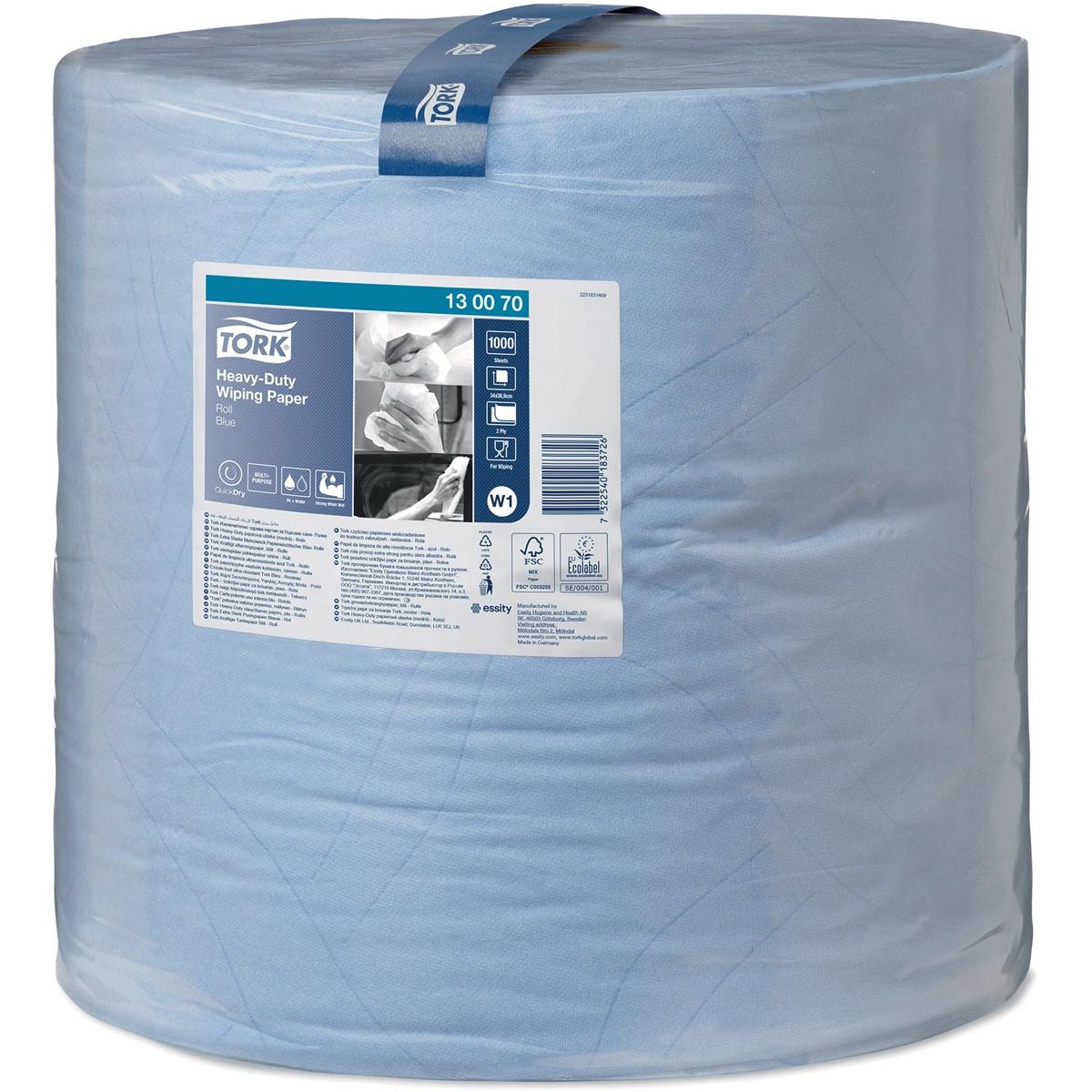 Tork - Rouleau de papier de nettoyage Heavy Duty 2 couches, système W1, bleu