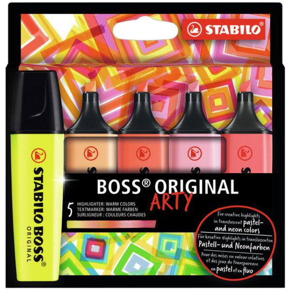 STABILO - BOSS ORIGINAL markeerstift Arty, kartonnen etui van 5 stuks in geassorteerde kleuren