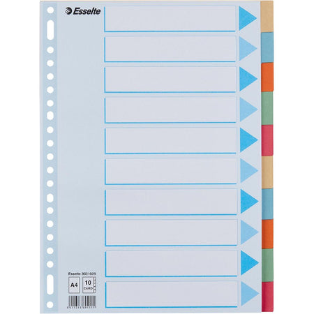 Esselte - Onglets A4 10 pièces carton 23 anneaux assortis