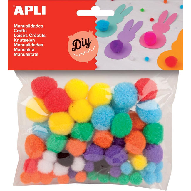 Apli - pompons, sac avec 78 pièces en couleurs assorties