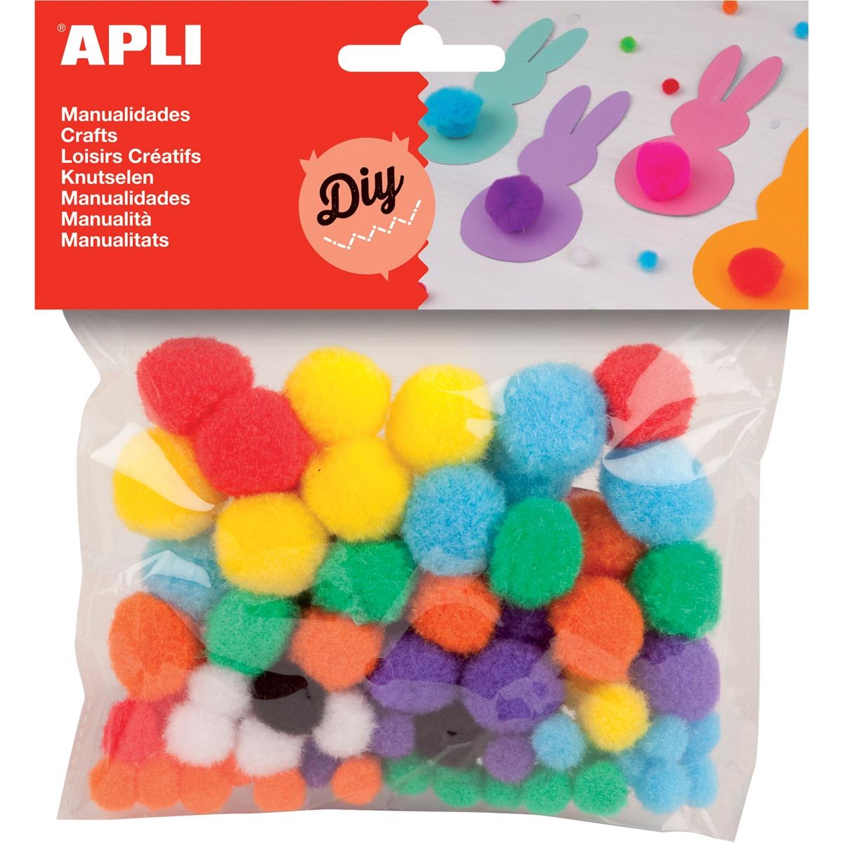 Apli -  pompons, zakje met 78 stuks in geassorteerde kleuren