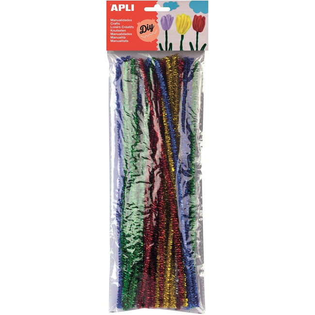 Apli - fil chenille, blister de 50 pièces de couleurs brillantes assorties