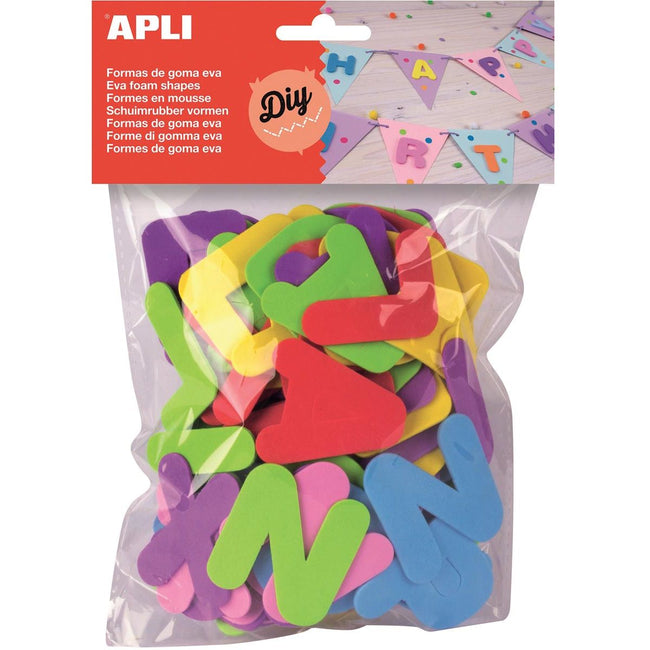 Apli Kids - Lettres en caoutchouc mousse pour enfants, blister de 104 pièces de couleurs assorties