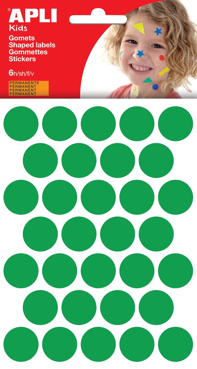 Apli -  Kids stickers, cirkel diameter 20 mm, blister met 180 stuks, groen