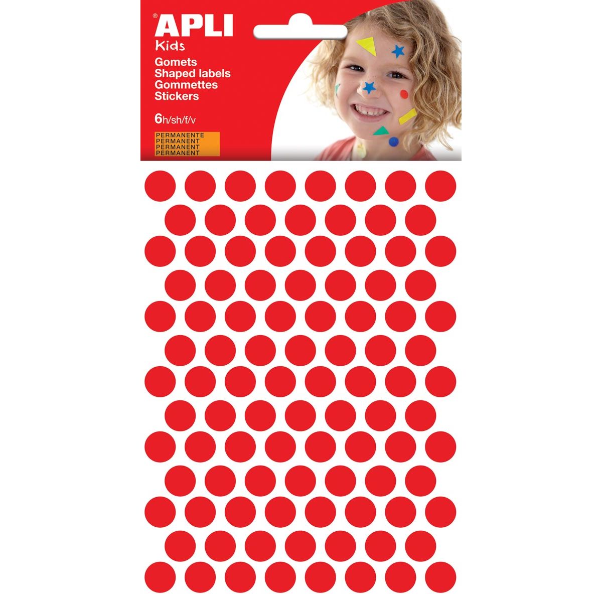 Apli -  Kids stickers, cirkel diameter 10,5 mm, blister met 528 stuks, rood