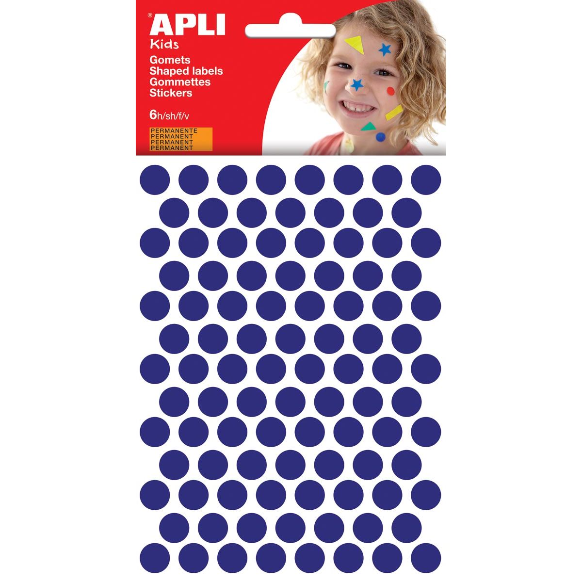 Apli Kids -  Kids stickers, cirkel diameter 10,5 mm, blister met 528 stuks, blauw