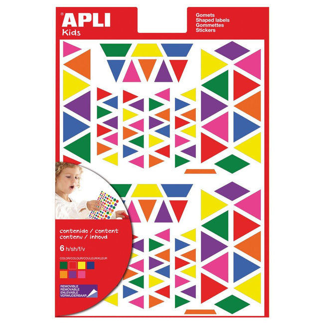 Apli Kids - Autocollants amovibles pour enfants, triangle, blister de 720 pièces de couleurs et tailles assorties