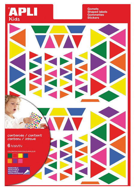 Apli Kids - Autocollants amovibles pour enfants, triangle, blister de 720 pièces de couleurs et tailles assorties