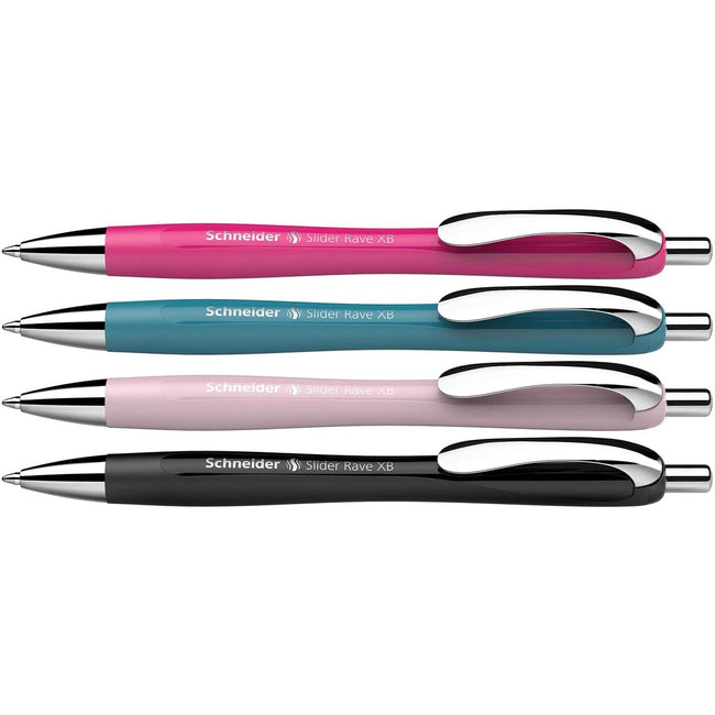 Schneider -  balpen Slider Rave, extra breed, blauwe inkt, geassorteerde kleuren, doos van 3 +1 gratis
