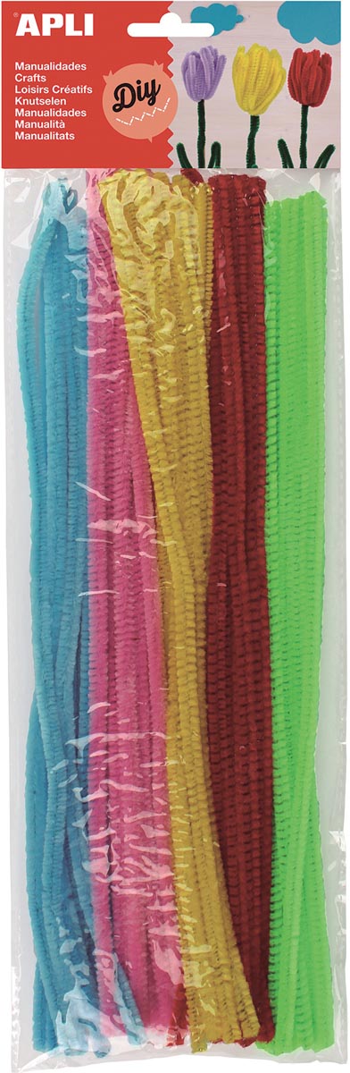 Apli - fil chenille, blister de 50 pièces de couleurs fluorescentes assorties