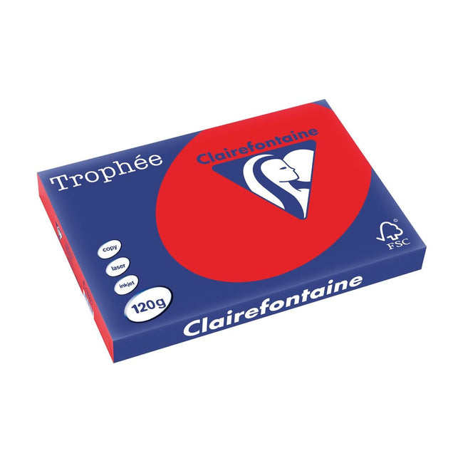 Clairefontaine - Trophée intensiv, farbiges Papier, A3, 120 g, 250 Blech, Korallenrot