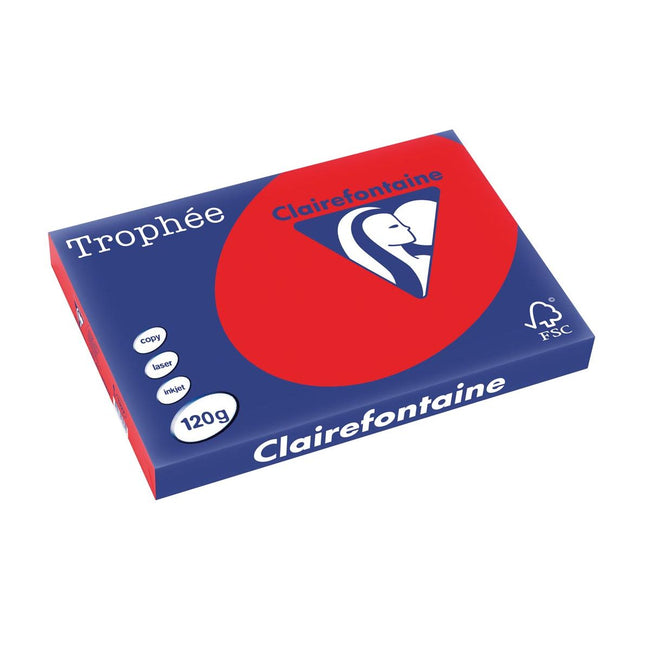 Clairefontaine - Trophée Intens, papier coloré, A3, 120 g, 250 feuilles, rouge corail