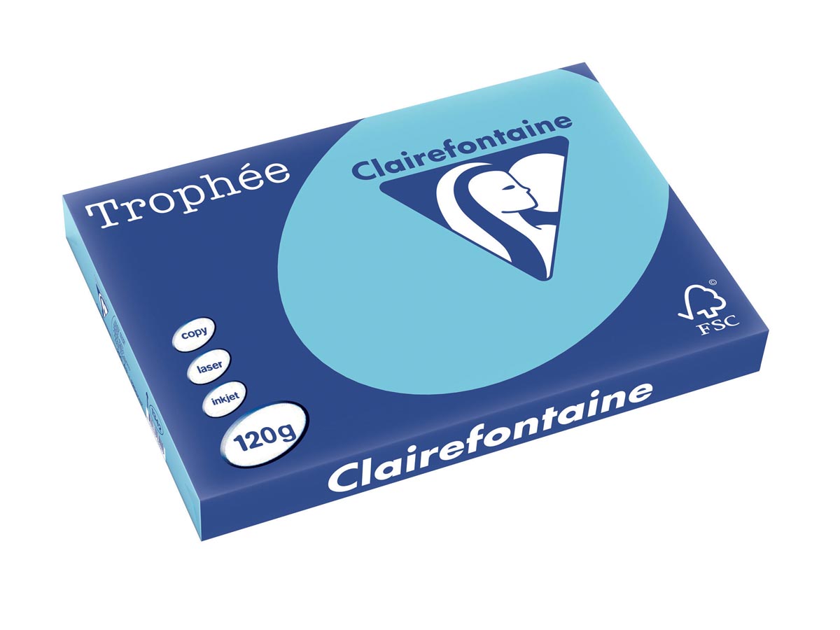 Clairefontaine - Trophée tel, papier coloré, A3, 120 g, 250 feuilles, bleu vif