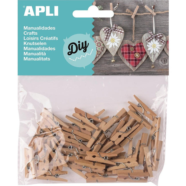 Apli - Mini pinces à linge en bois, blister de 45 pièces