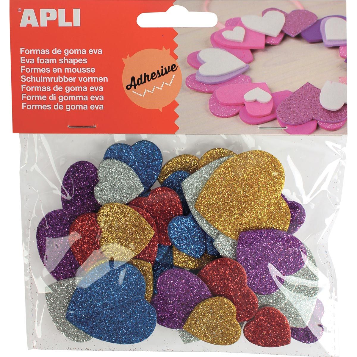 Apli Kids - Coeurs pailletés autocollants pour enfants, blister de 50 pièces
