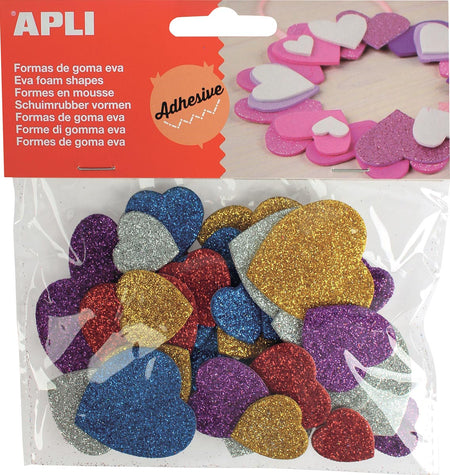Apli Kids - Coeurs pailletés autocollants pour enfants, blister de 50 pièces