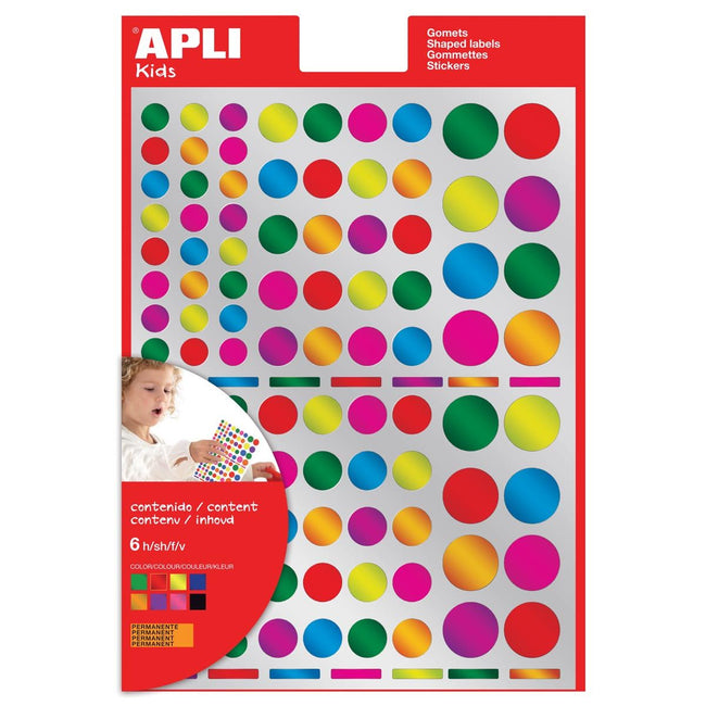 Apli Kids - Autocollants pour enfants, cercle, blister de 624 pièces de couleurs et tailles métalliques assorties