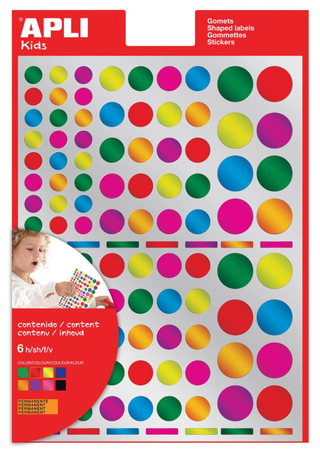 Apli Kids - Autocollants pour enfants, cercle, blister de 624 pièces de couleurs et tailles métalliques assorties