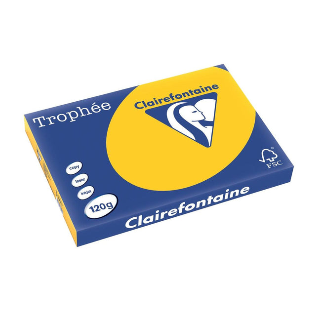Clairefontaine - Trophée Intens, papier coloré, A3, 120 g, 250 feuilles, jaune tournesol