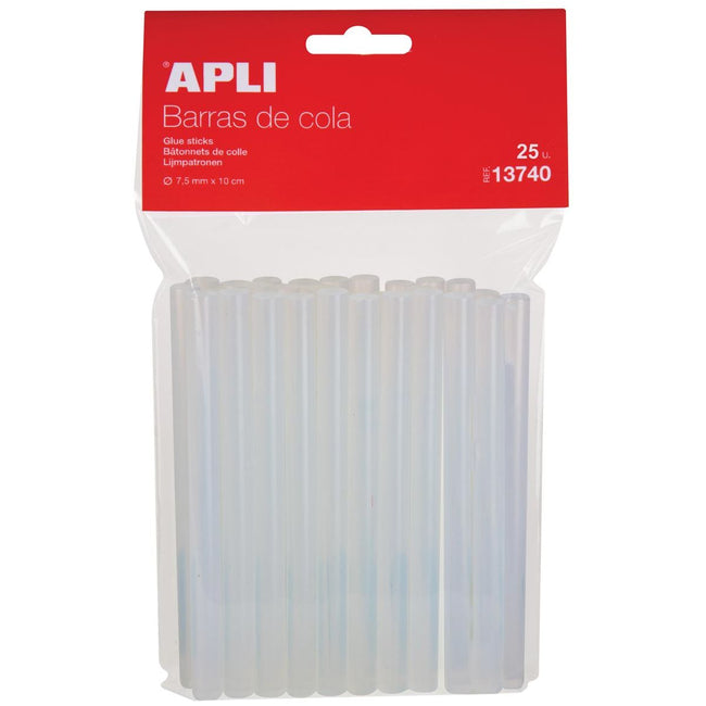 Apli - bâtons de colle transparents 7,5 mm, sachet suspendu de 25 pièces