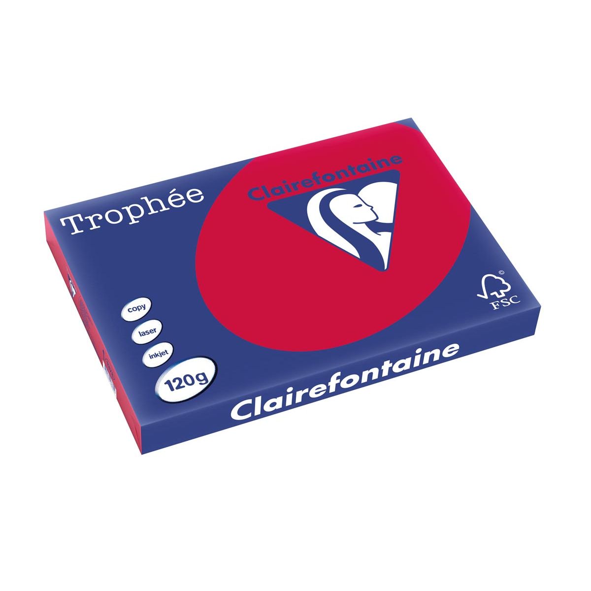 Clairefontaine - Trophée Intens, papier coloré, A3, 120 g, 250 feuilles, rouge cerise