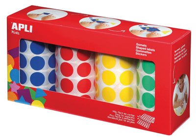 Apli Kids - Kinderaufkleber XL Kreise, Durchmesser 20 mm, Box mit 4 Rollen in 4 Farben