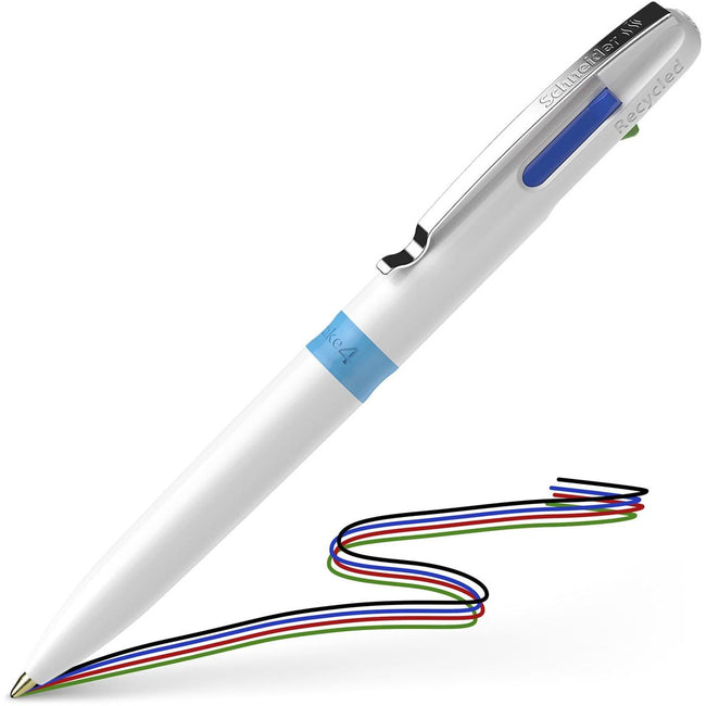 Schneider - Stylo à bille 4 couleurs Take 4, moyen, bleu clair/blanc