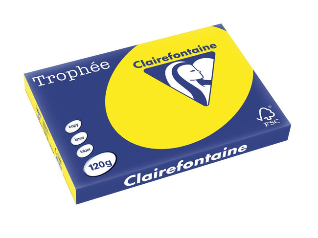 Clairefontaine - Trophée Intens, papier coloré, A3, 120 g, 250 feuilles, jaune soleil