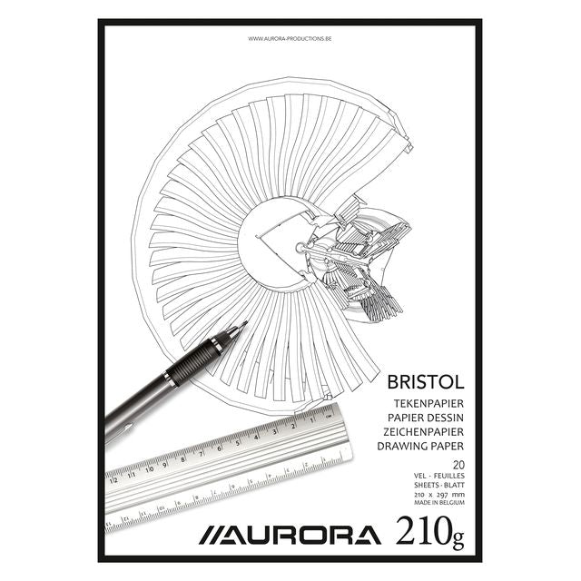 Aurora - Zeichenblock A4 20 Blatt 210 Gramm Bristolpapier | 10 Stück