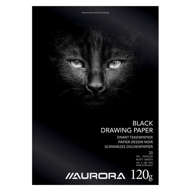 Aurora - Zeichenblock A4 20 Blatt 120 Gramm schwarzes Zeichenpapier