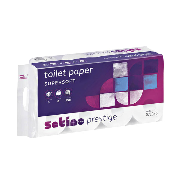 Satino von WEPA - Toilettenpapier Satino MT1 Prestige 3-lagig 8 Rollen à 250 Blatt weiß 071340 | 8 Stück