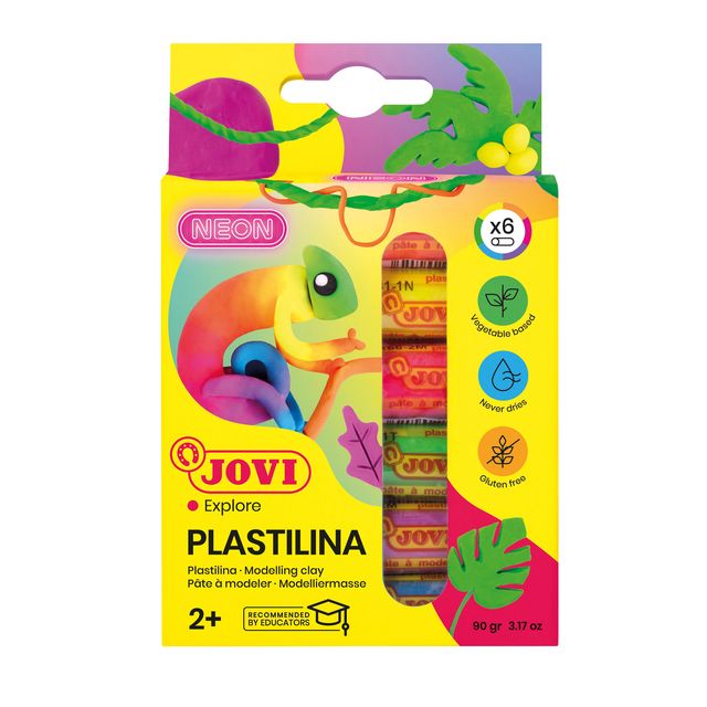 JOVI - Plastalina Modelliermasse 15gr Neonfarben sortiert Karton mit 6 Stück