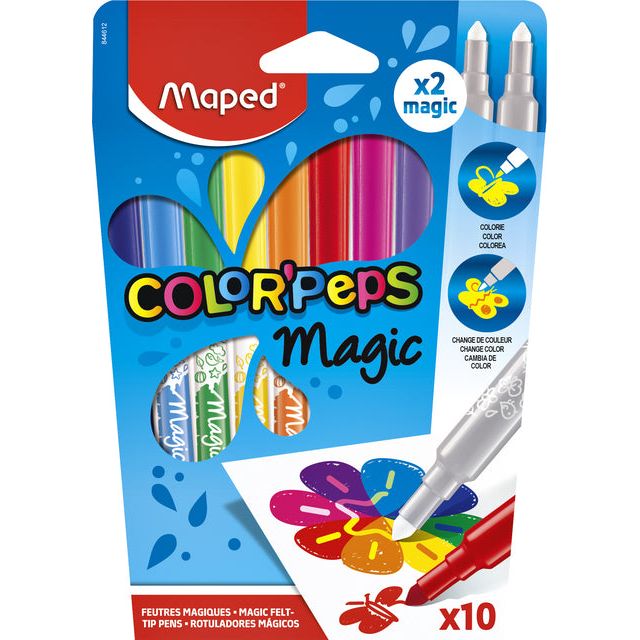 MAPED - FILT Stelz Color'PPPS Magic, 10 Stücke in verschiedenen Farben und 2 magische Markierungen