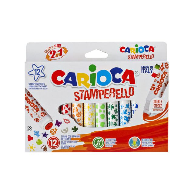 Carioca - Stempelstift Stamperello, 12 stiften (= 12 kleuren en 12 stempelmotieven)