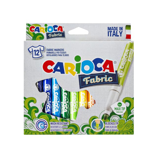 Cararioca - tissu de stylo textile, penny en carton avec 12 marqueurs