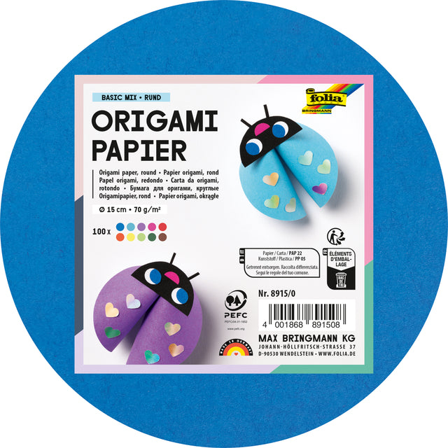 Folia Paper - Papier origami Folia 70gr rond 15cm 100 feuilles couleurs assorties
