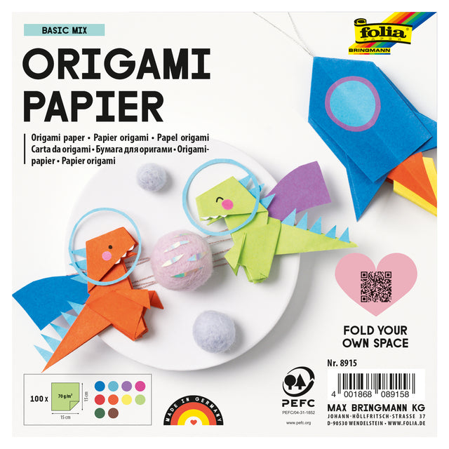 Folia – Origami-Papier 70 g, 15 x 15 cm, 100 Blatt, verschiedene Farben