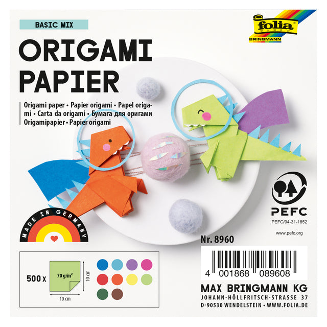 Folia Paper -  Origami pap folia 70gr 10x10cm 500 vel assorti kl