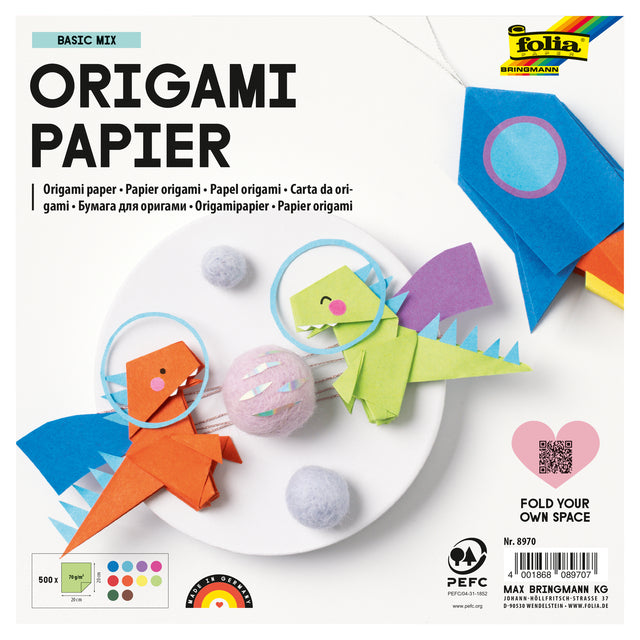 Folia – Origami-Papier 70 g, 20 x 20 cm, 500 Blatt, verschiedene Farben